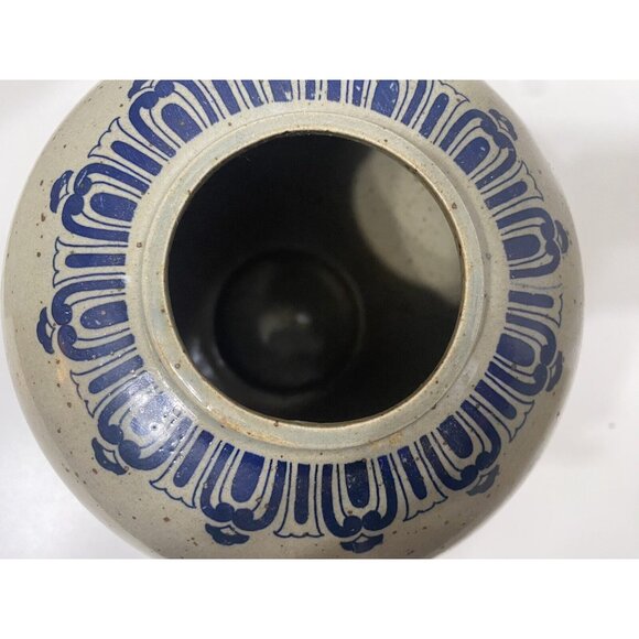 Vintage Cobalt Blue Gray Porcelain Ginger Jar Lid Phoenix Pattern 8" High - Picture 8 of 10